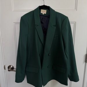 Sézane Christie Green Double-Breasted Blazer